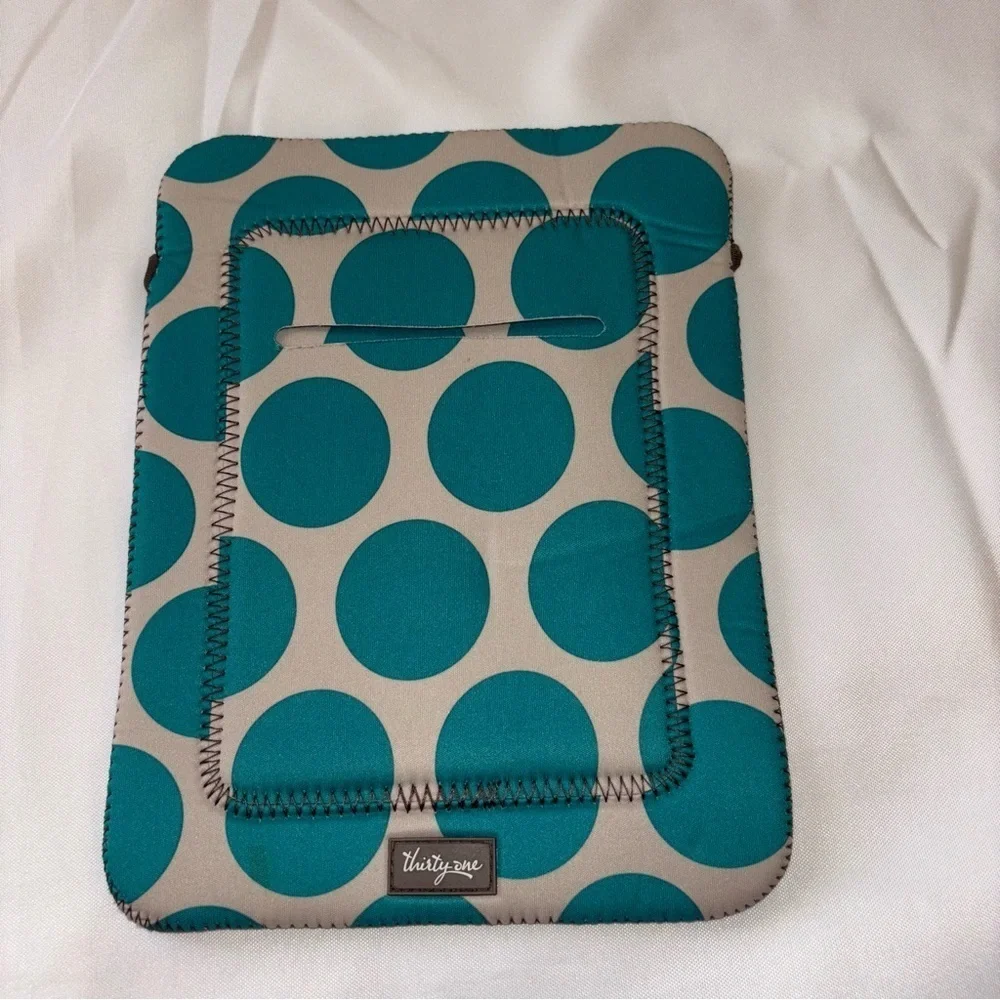 2/$30 THIRTY-ONE Tote -A-Tablet Teal Dit Mod Polka Dot Tablet Sleeve